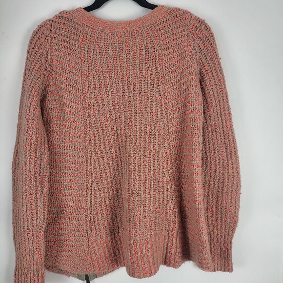 Moth Anthropologie Chunky Knit Sweater S Womens V Neck Long Sleeve Pink Grey - Picture 9 of 10